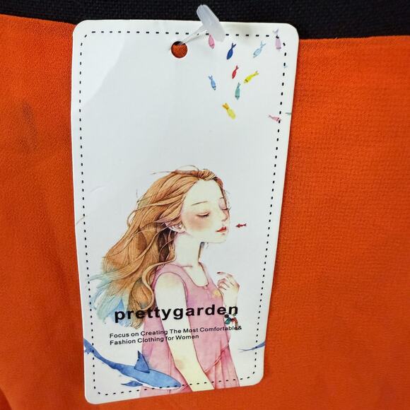 PrettyGarden Orange Maxi Dress XL Button Front Smocked Waist Tiered Flowy - Picture 5 of 6